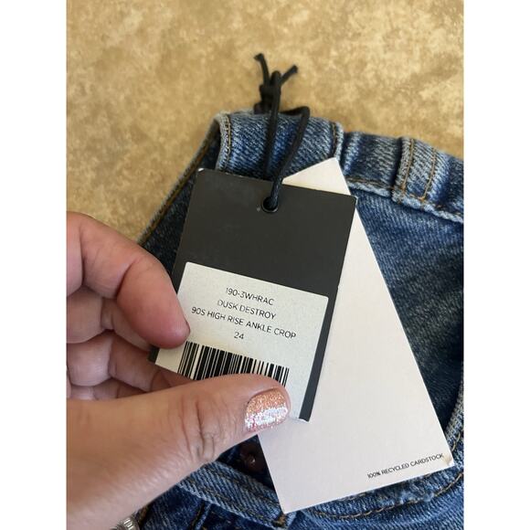 NWT RE/DONE ORIGINALS High Rise Ankle Crop Jean in Dusk Destroy Size 24 - Picture 11 of 16